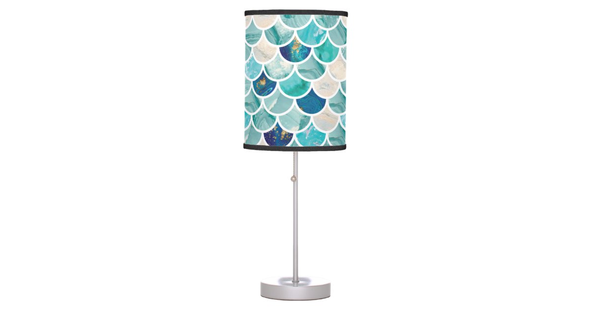 Bubbly Aqua Turquoise Marble Mermaid Fish Scales Desk Lamp Zazzle Com