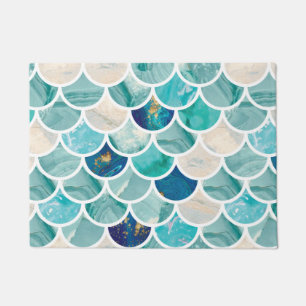 Bubbly Aqua turquoise marble mermaid fish scales Doormat