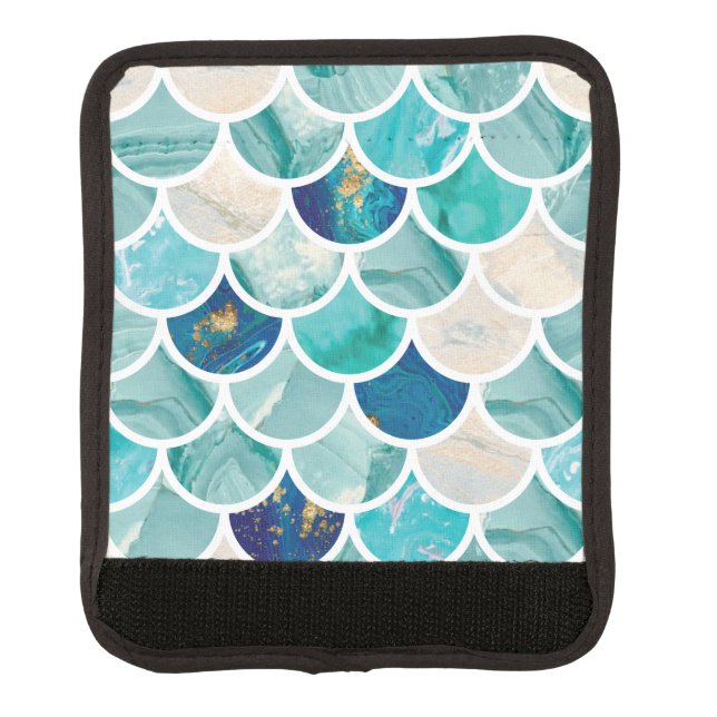 Bubbly Aqua turquoise marble mermaid fish scales Luggage Handle Wrap (Front)