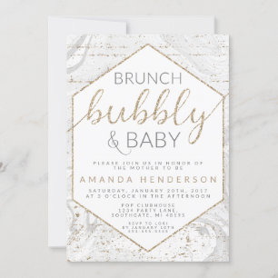 Bubbly & Baby Gray Marble Baby Shower Invitation