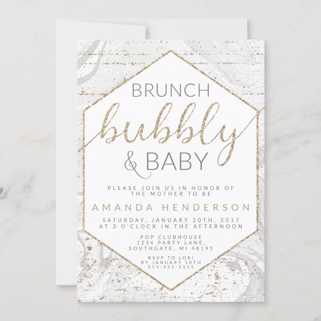 Bubbly & Baby Gray Marble Baby Shower Invitation (Front)