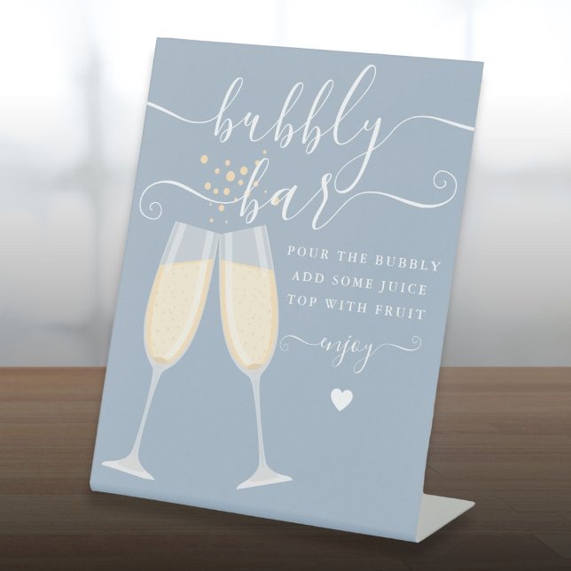Bubbly Bar Bridal Shower Wedding Dusty Blue Pedestal Sign (Bubbly Bar Bridal Shower Wedding Dusty Blue Pedestal Sign)