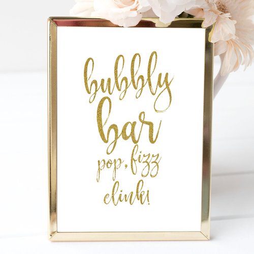 Bubbly Bar Gold Glitter 8x10 Wedding Sign