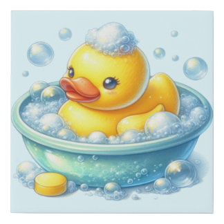 Bubbly Bath Rubber Duck Faux Canvas Print