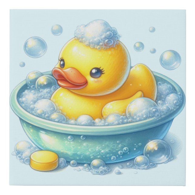 Bubbly Bath Rubber Duck Faux Canvas Print (Front)