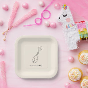 Bubbly Birthday Wishes Popping Champagne Bottle Paper Plates