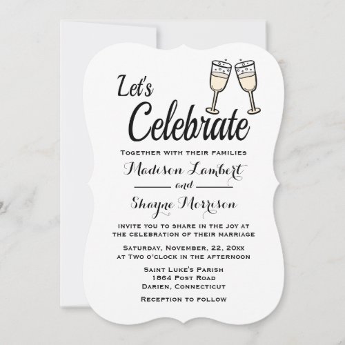 Bubbly Black  White Wedding Champagne Glasses Invitation