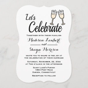 Bubbly Black & White Wedding Champagne Glasses Invitation