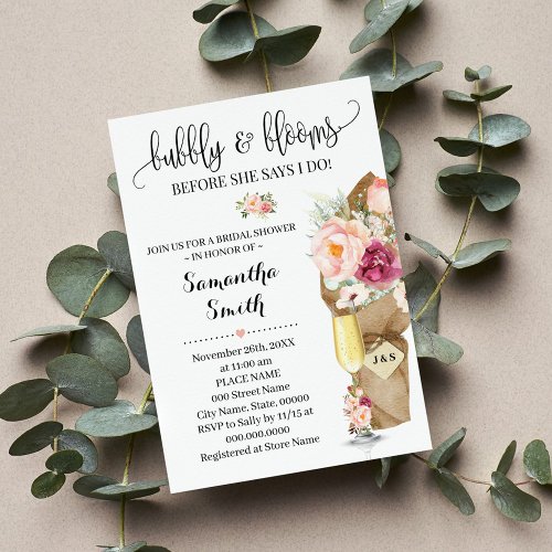 Bubbly  Blooms Before I do Bridal Shower Invitati Invitation