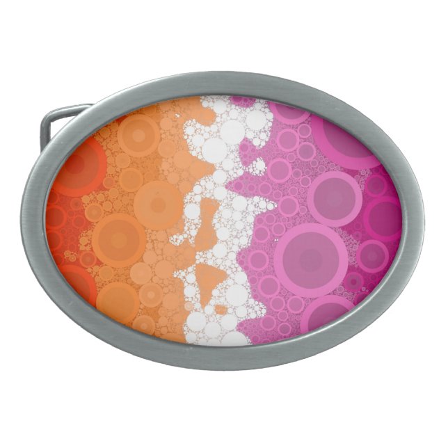 Bubbly Bohemian Groovy Abstract Lesbian Pride Flag Belt Buckle (Front)