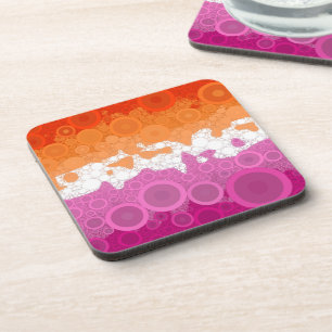 Bubbly Bohemian Groovy Abstract Lesbian Pride Flag Beverage Coaster