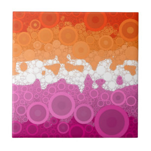Bubbly Bohemian Groovy Abstract Lesbian Pride Flag Ceramic Tile