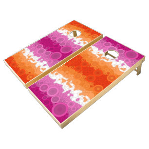 Bubbly Bohemian Groovy Abstract Lesbian Pride Flag Cornhole Set