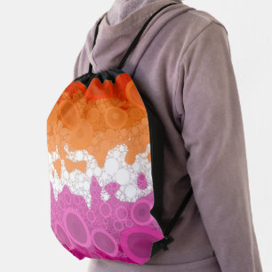 Bubbly Bohemian Groovy Abstract Lesbian Pride Flag Drawstring Bag