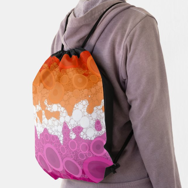 Bubbly Bohemian Groovy Abstract Lesbian Pride Flag Drawstring Bag (Insitu)
