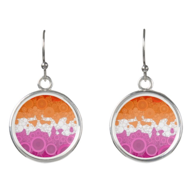 Bubbly Bohemian Groovy Abstract Lesbian Pride Flag Earrings (Front)