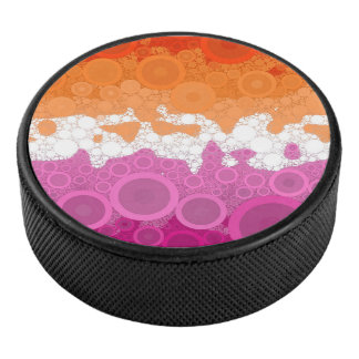 Bubbly Bohemian Groovy Abstract Lesbian Pride Flag Hockey Puck