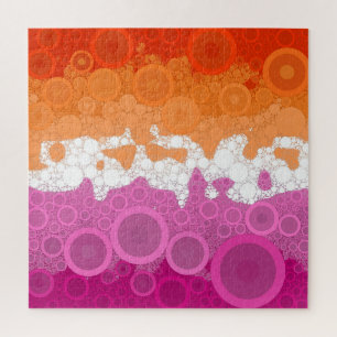Bubbly Bohemian Groovy Abstract Lesbian Pride Flag Jigsaw Puzzle