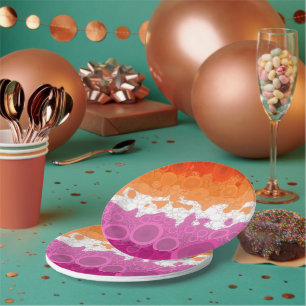 Bubbly Bohemian Groovy Abstract Lesbian Pride Flag Paper Plates