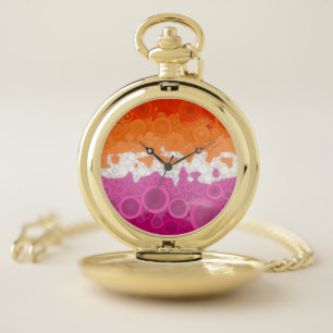 Bubbly Bohemian Groovy Abstract Lesbian Pride Flag Pocket Watch