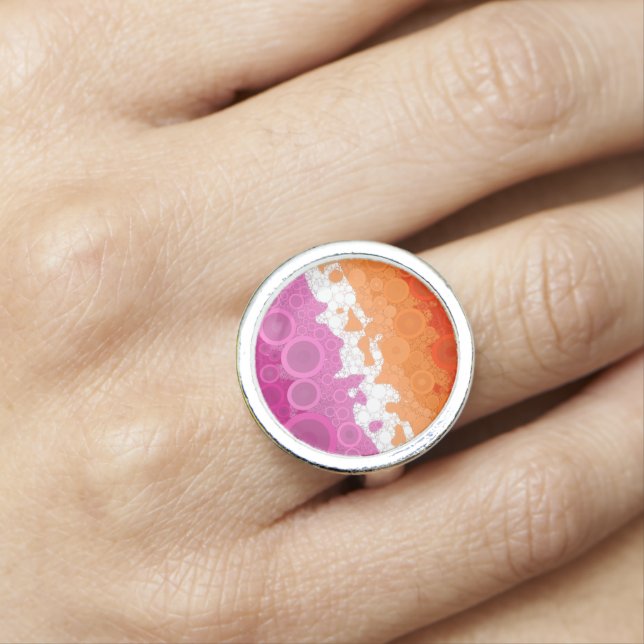 Bubbly Bohemian Groovy Abstract Lesbian Pride Flag Ring (In Situ)
