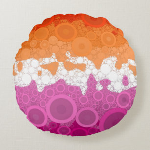 Bubbly Bohemian Groovy Abstract Lesbian Pride Flag Round Pillow