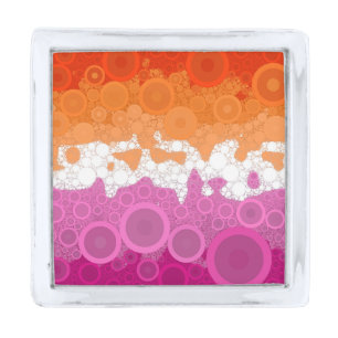 Bubbly Bohemian Groovy Abstract Lesbian Pride Flag Silver Finish Lapel Pin