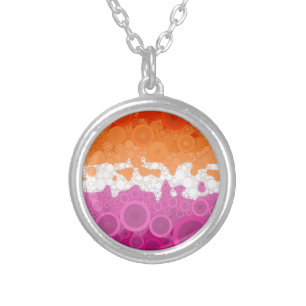 Bubbly Bohemian Groovy Abstract Lesbian Pride Flag Silver Plated Necklace