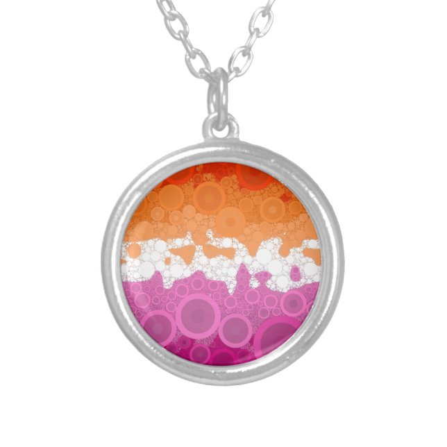 Bubbly Bohemian Groovy Abstract Lesbian Pride Flag Silver Plated Necklace (Front)
