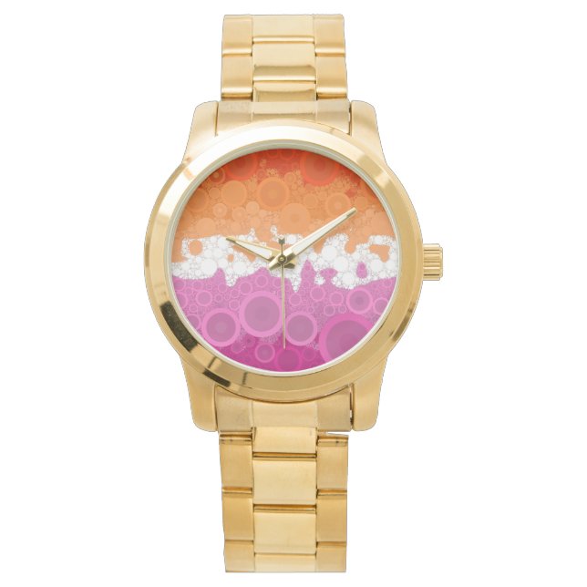 Bubbly Bohemian Groovy Abstract Lesbian Pride Flag Watch (Front)