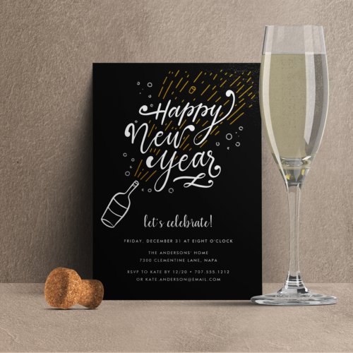 Bubbly Bottle  New Years Eve Party Invitation