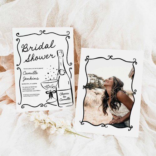 Bubbly Bridal Shower Hand Drawn Photo Invitation