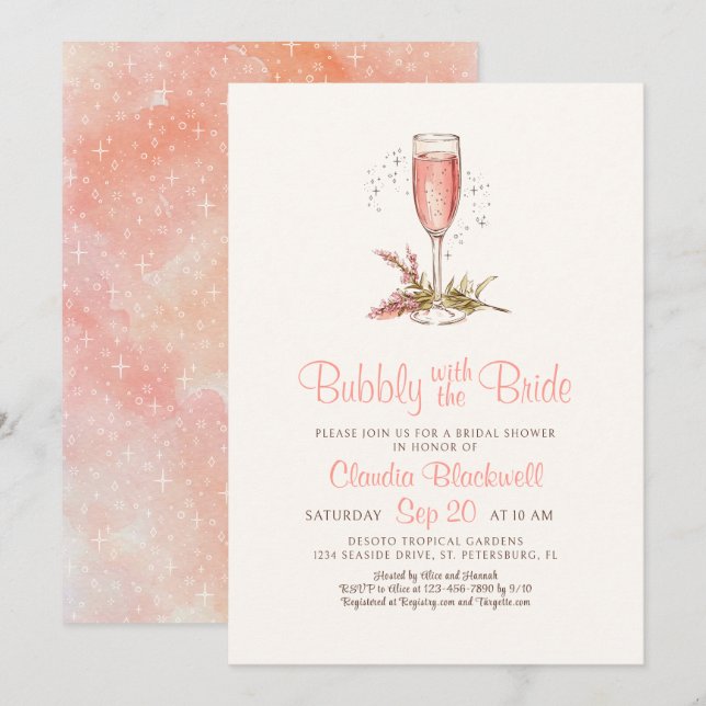 Bubbly Bridal Shower Peach Apricot Invitation (Front/Back)
