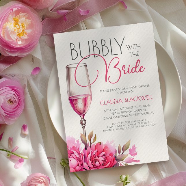 Bubbly Bride Magenta Champagne Bridal Shower Invitation (Creator Uploaded)