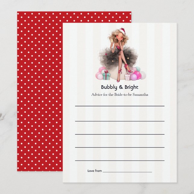 Bubbly & Bright Christmas Bachelorette Bride Advice Card (Front/Back)