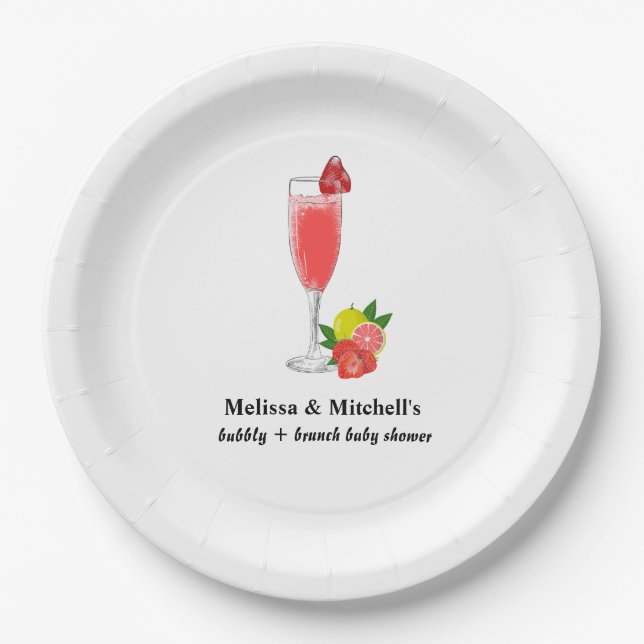 bubbly + brunch baby shower paper plates (Front)