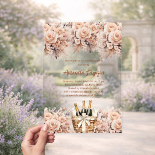 Bubbly brunch beige peach roses Bridal Shower Acrylic Invitations