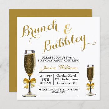 Bubbly & Brunch Birthday Party Invitation by Sarah_Designs at Zazzle