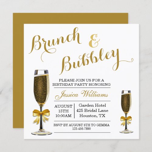 Bubbly  Brunch Birthday Party Invitation