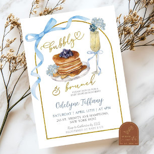 Bubbly Brunch Blue Hydrangea Baby Shower Invitation