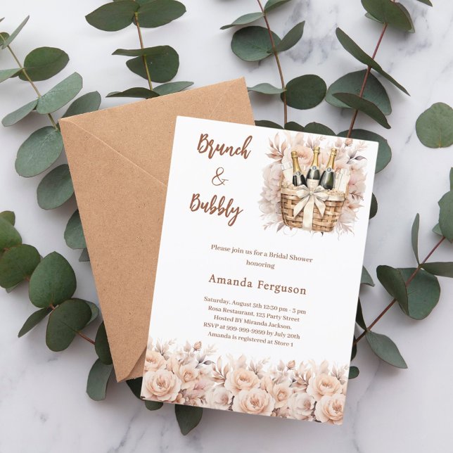 Bubbly brunch boho floral beige Bridal Shower Invitation (Creator Uploaded)