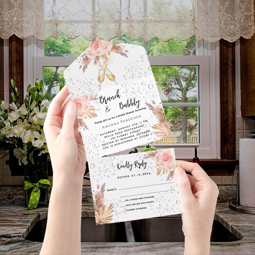Bubbly Brunch Bridal Shower pampas grass RSVP All In One Invitation