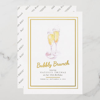 Bubbly brunch champagne bubbles event 40th foil invitation