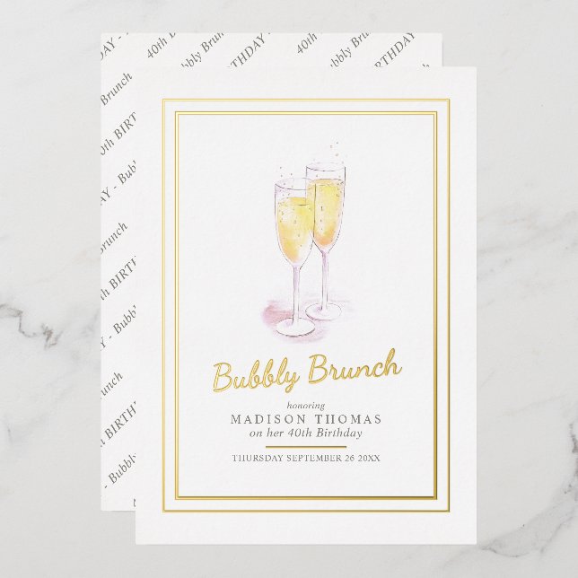 Bubbly brunch champagne bubbles event 40th foil invitation (Front/Back)