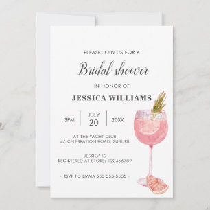 Bubbly Brunch Elegant Pink Cocktail Bridal Shower Invitation