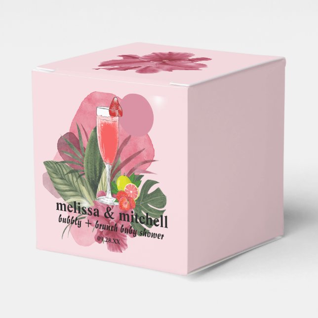 Bubbly brunch mimosa baby shower thank you favor boxes (Front Side)