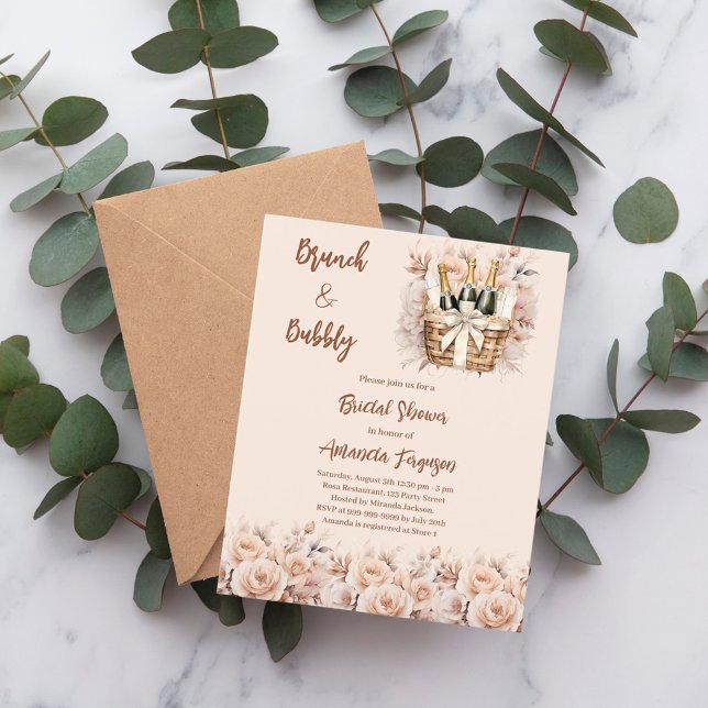 Bubbly brunch peach roses Bridal Shower invitation (Creator Uploaded)