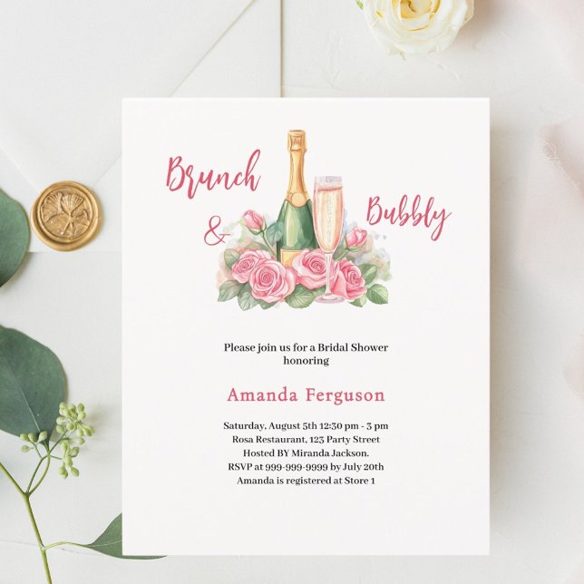 Bubbly brunch pink floral Bridal Shower invitation (Creator Uploaded)