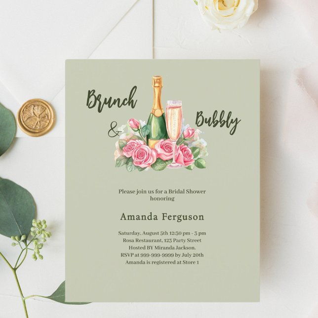 Bubbly brunch pink floral sage green Bridal Shower (Creator Uploaded)