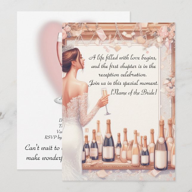 "Bubbly Champagne Bridal Shower Celebration Invitation (Front/Back)